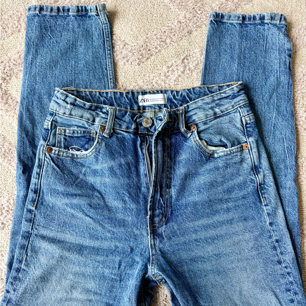 Zara Medium Wash High-Rise Straight Jeans